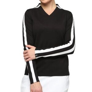 NWT Belyn Key Simone Pullover Golf Sweater Black/White Small Tennis Athleisure